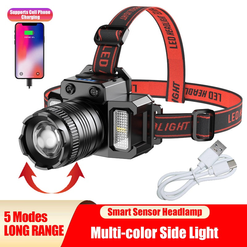 Ultra Bright LED Headlamp Rechargeable Motion Sensor Power Bank