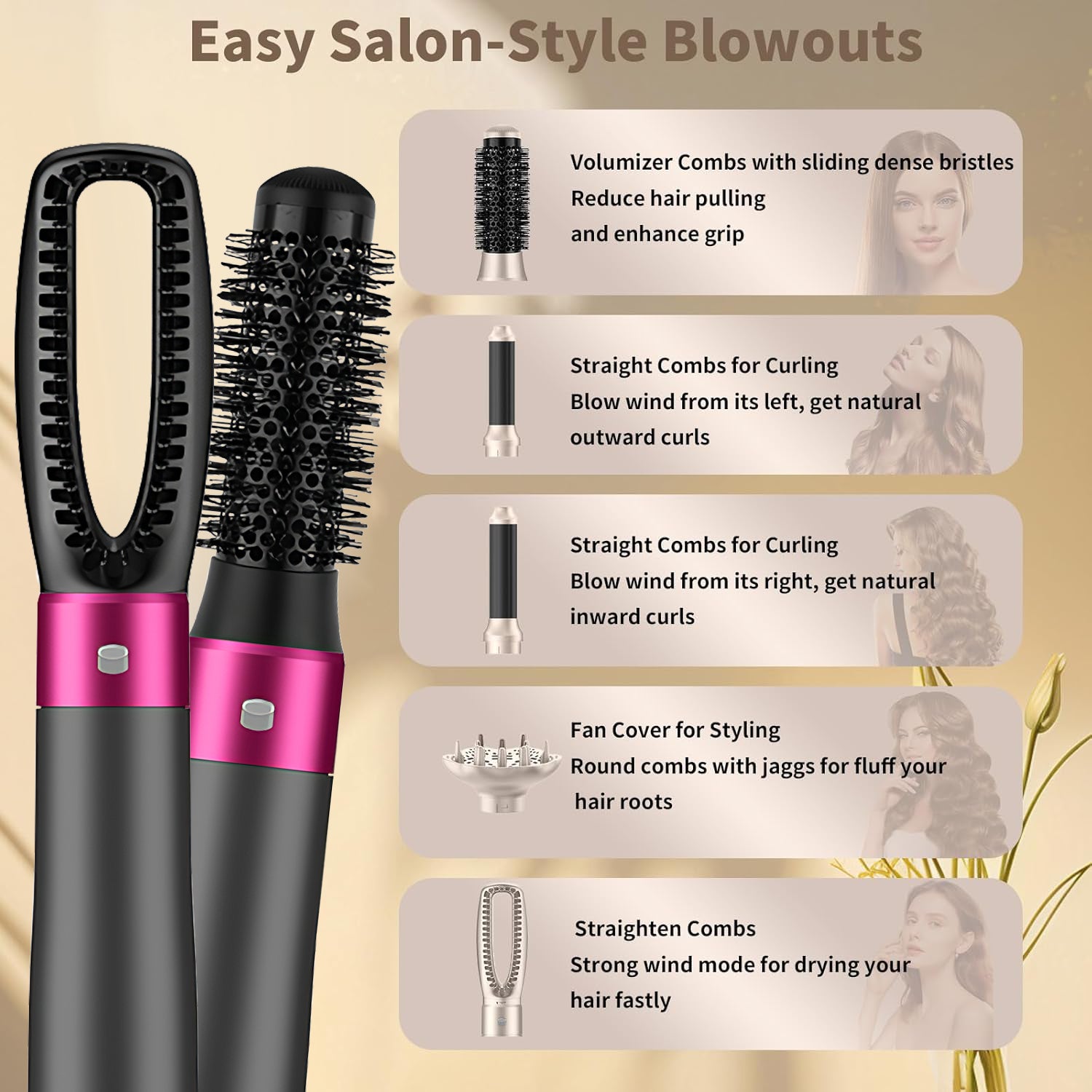 5 in 1 Hair Dryer Brush Kit Blow Dryer Straightener Curler