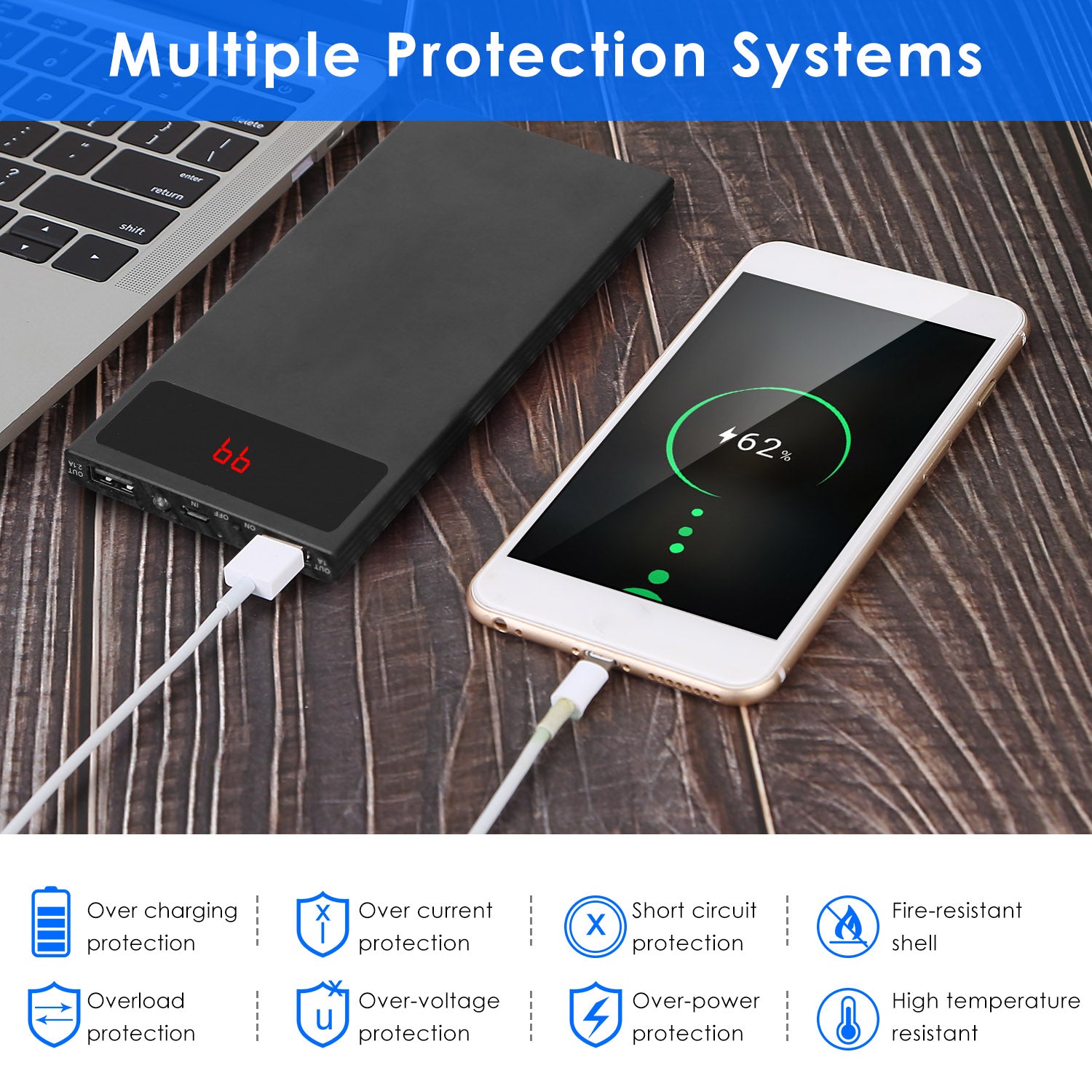 20000mAh Power Bank Ultra Thin Dual USB Fast Charger Display