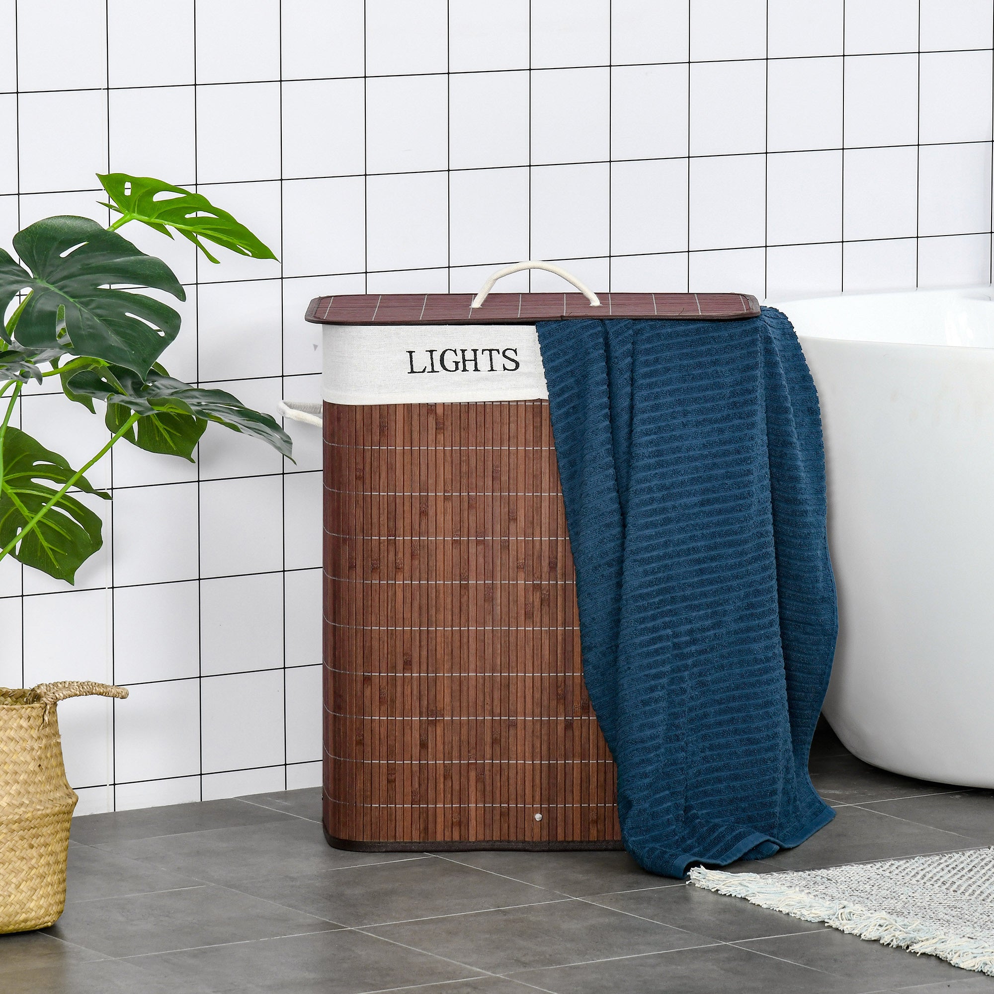 Bamboo Laundry Basket with Lid Collapsible Hamper Dual Bags