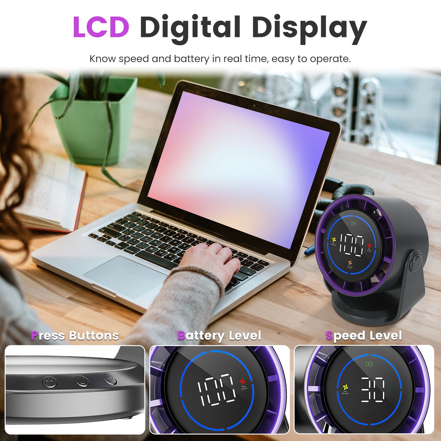 Rechargeable Desk Fan with 100 Speeds Wall Mount Design