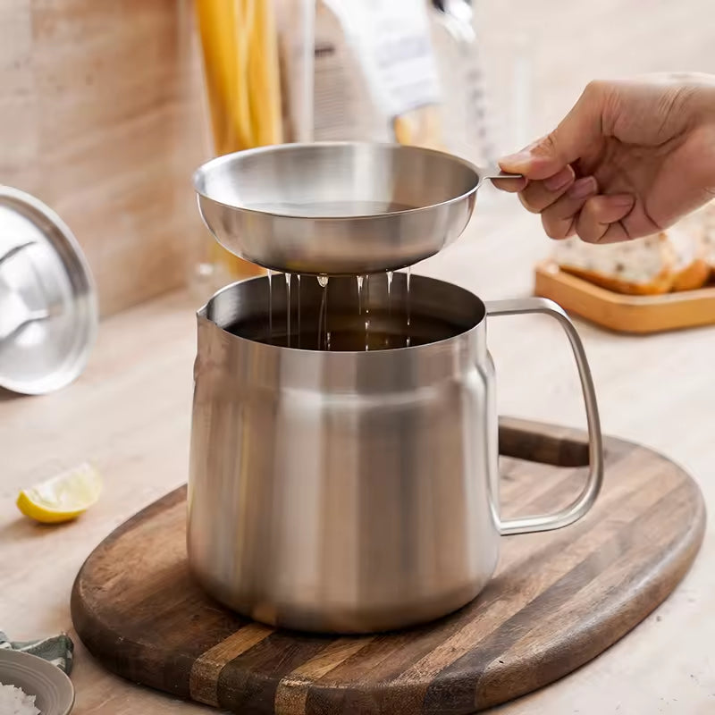 2L Stainless Steel Oil Filter Pot with Fine Mesh & Frying Basket
