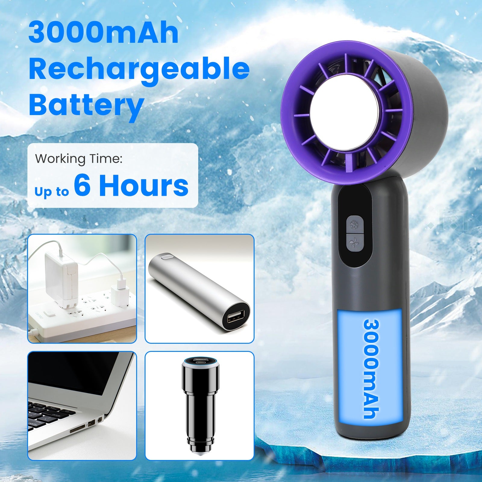100 Speed Handheld Fan Ice Cooling Turbo LCD Rechargeable