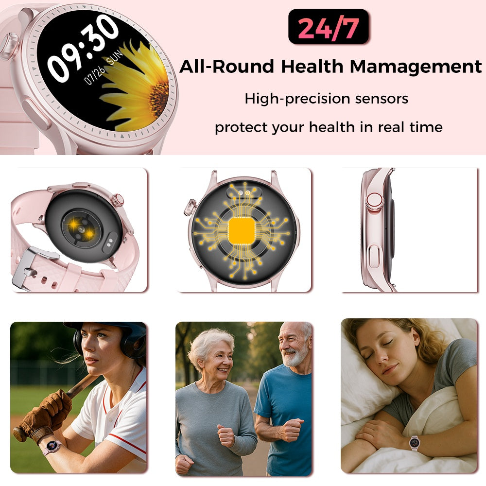 Round Smartwatch with Health Tracking, 3ATM Waterproof & Sports Modes