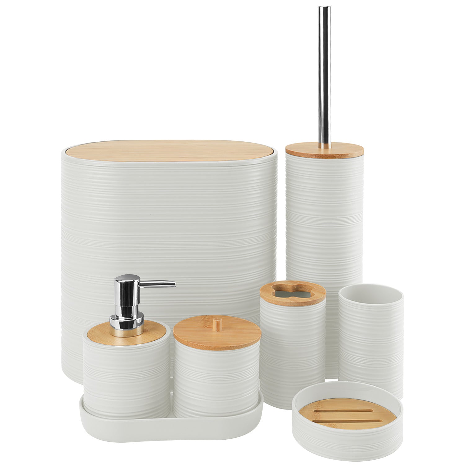 8 Piece Bathroom Accessories Set with Bamboo Lid & Organizer