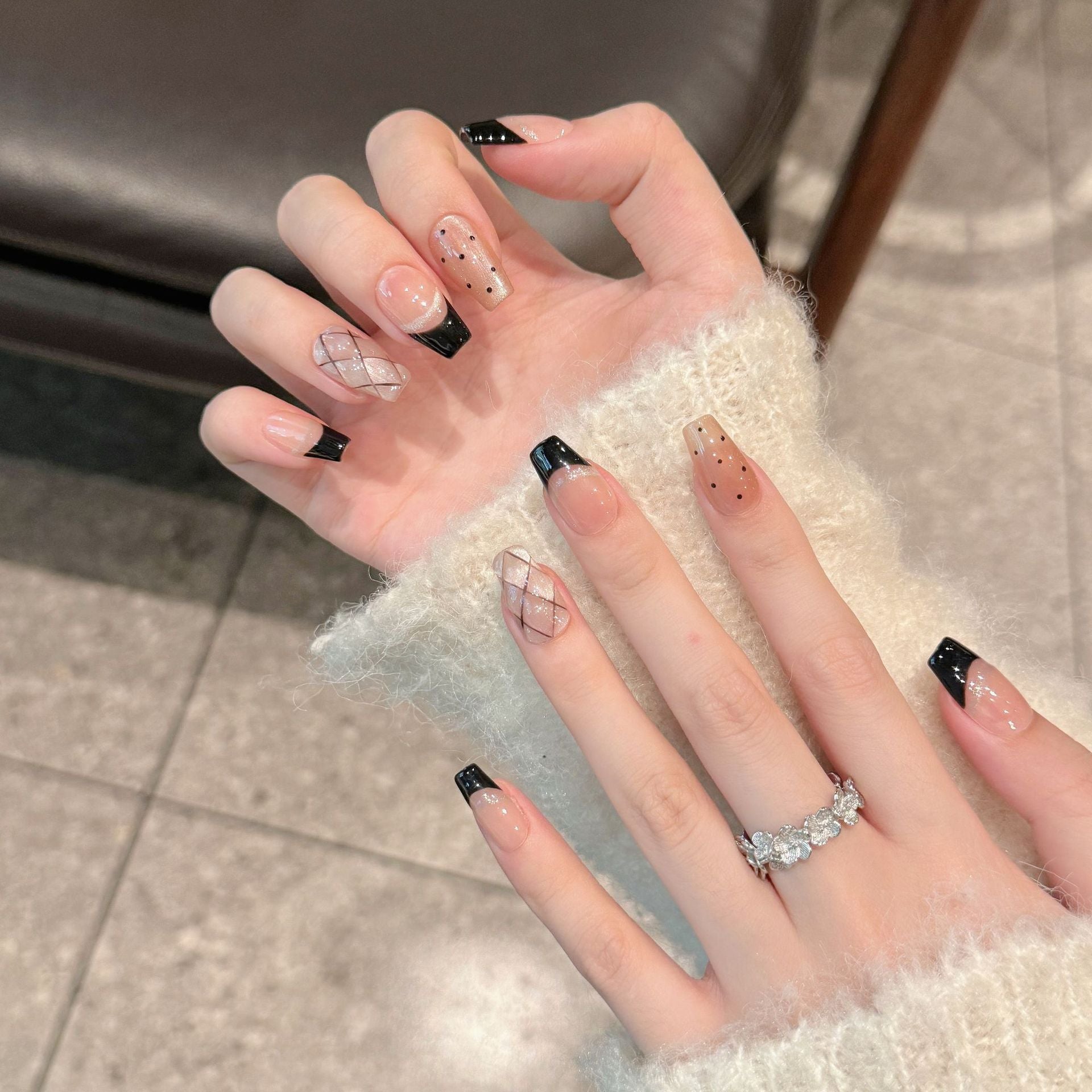 French Black Edge Classic Press On Nails