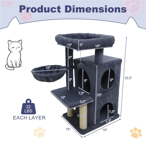 Premium Multi Level Cat Tree Condo with Sisal Posts and Stability