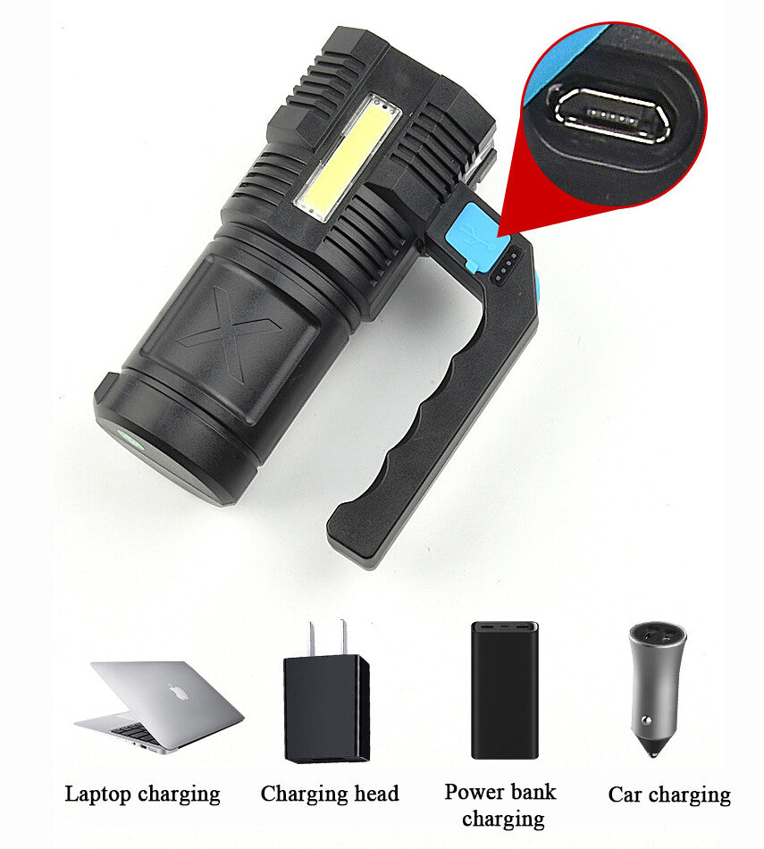 USB Rechargeable LED Flashlight COB Work Light Waterproof Torch