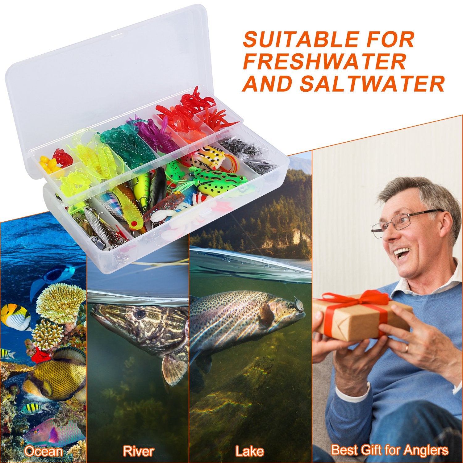 375pcs Fishing Lures Kit with Tackle Box for Freshwater & Saltwater