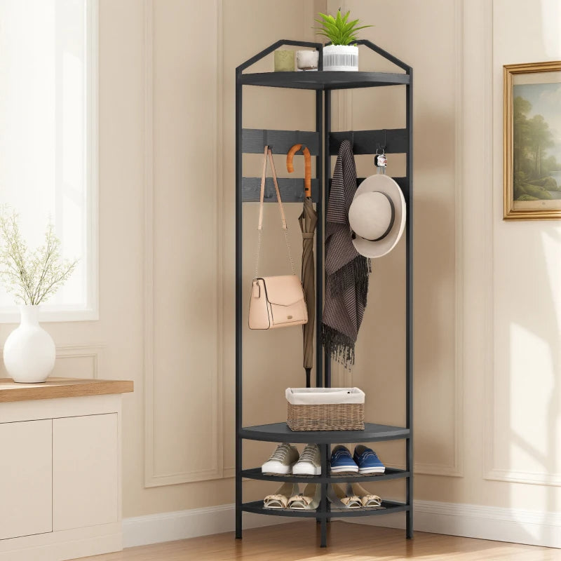 Industrial Corner Hall Tree Coat Rack with Shelves & Hooks