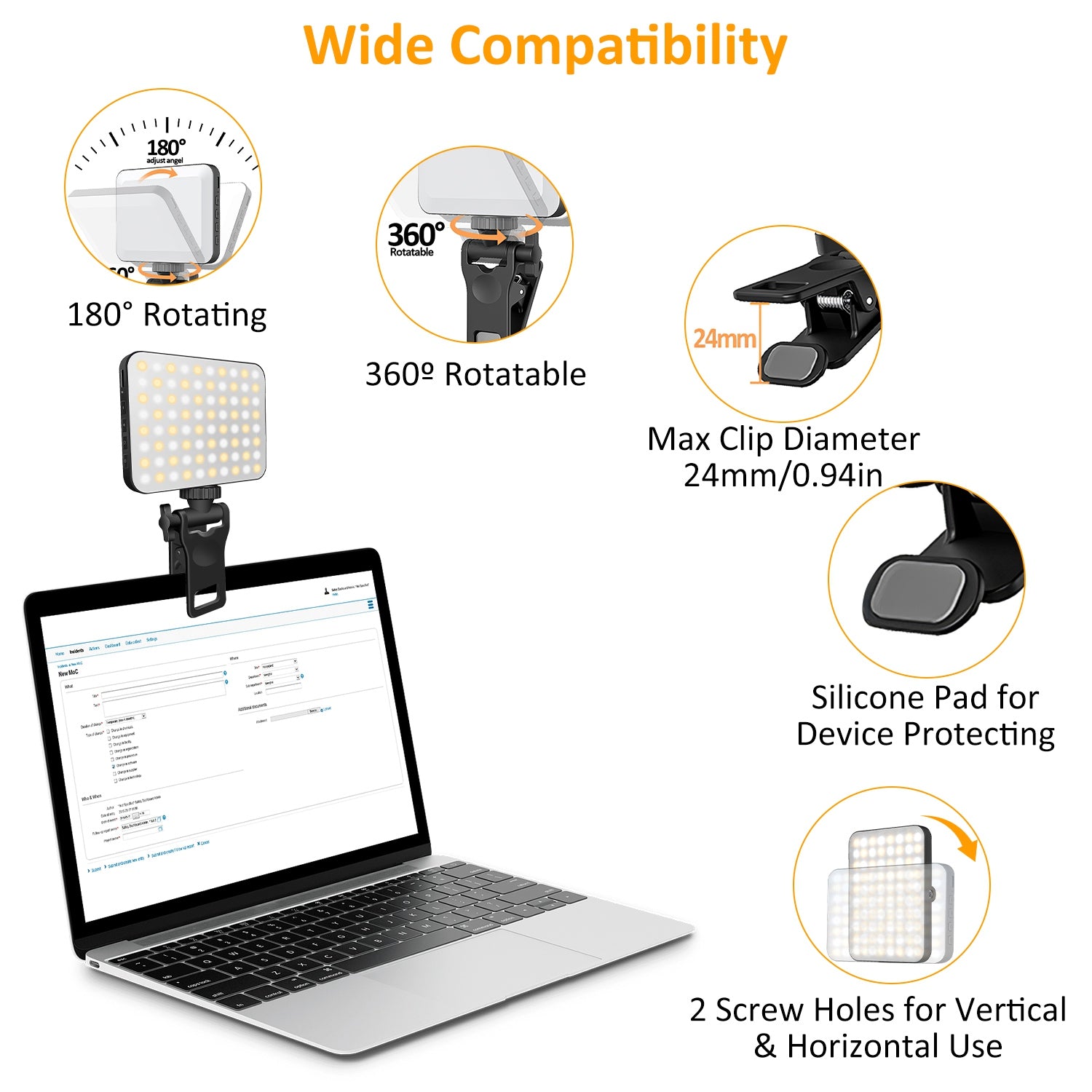 Rechargeable Selfie Light Clip On Fill Light 3 Modes 10 Brightness