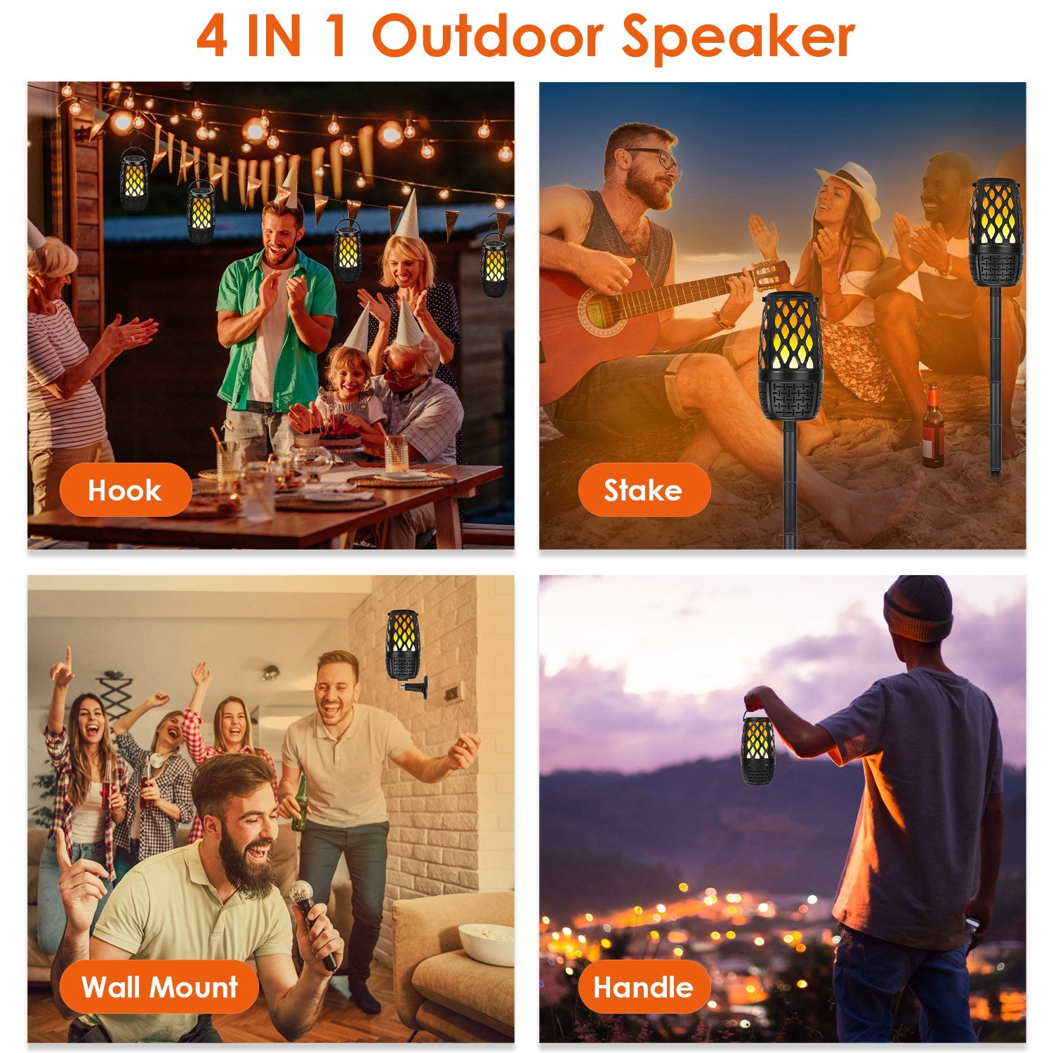 Outdoor Flame Speaker Wireless Waterproof LED Patio Speaker 4-in-1