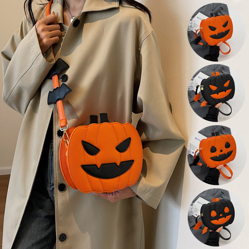 Halloween Pumpkin Cartoon Crossbody Bag with Bat Fun Shoulder Bag for Women