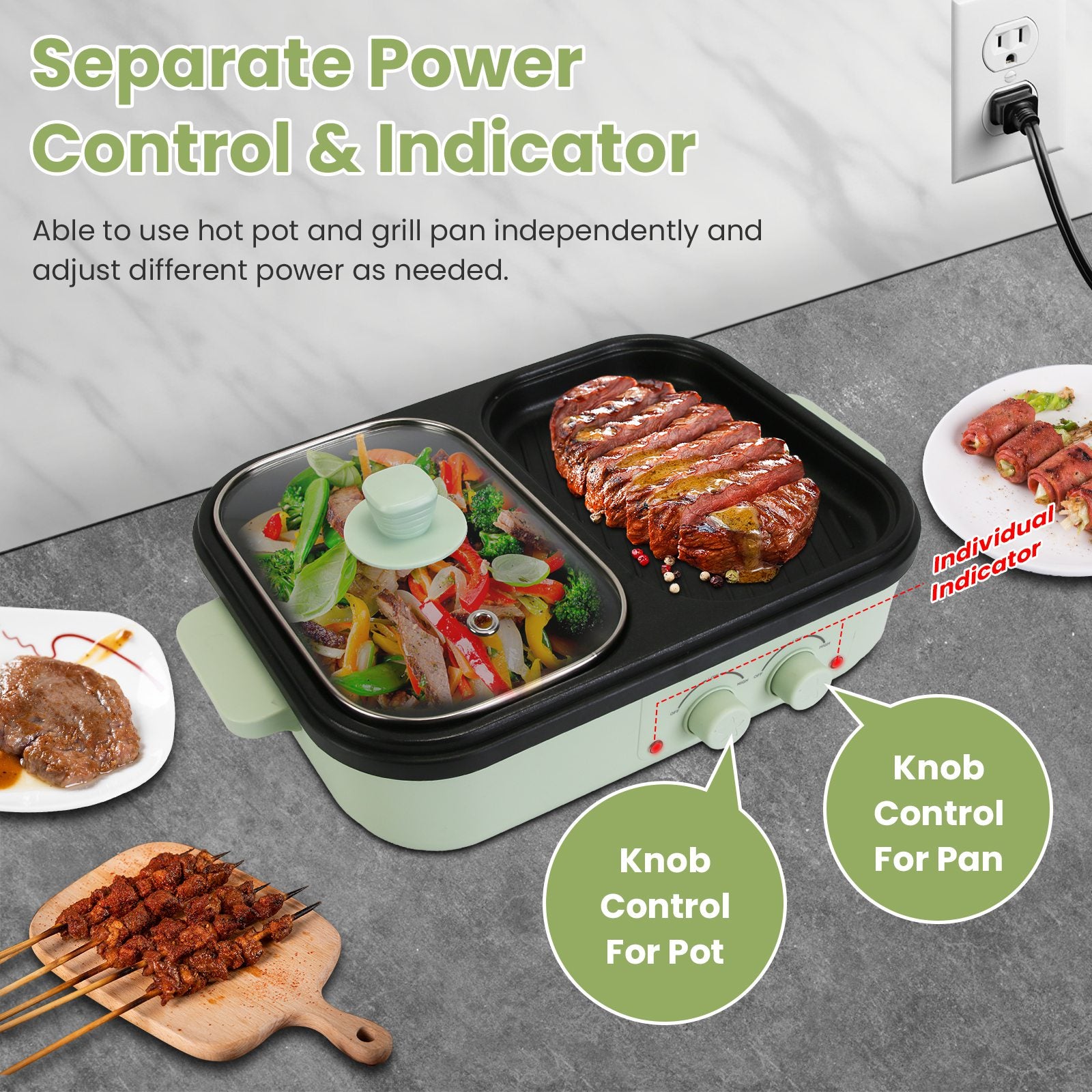 2-in-1 Electric Hot Pot & Grill Non-Stick Portable Cooker