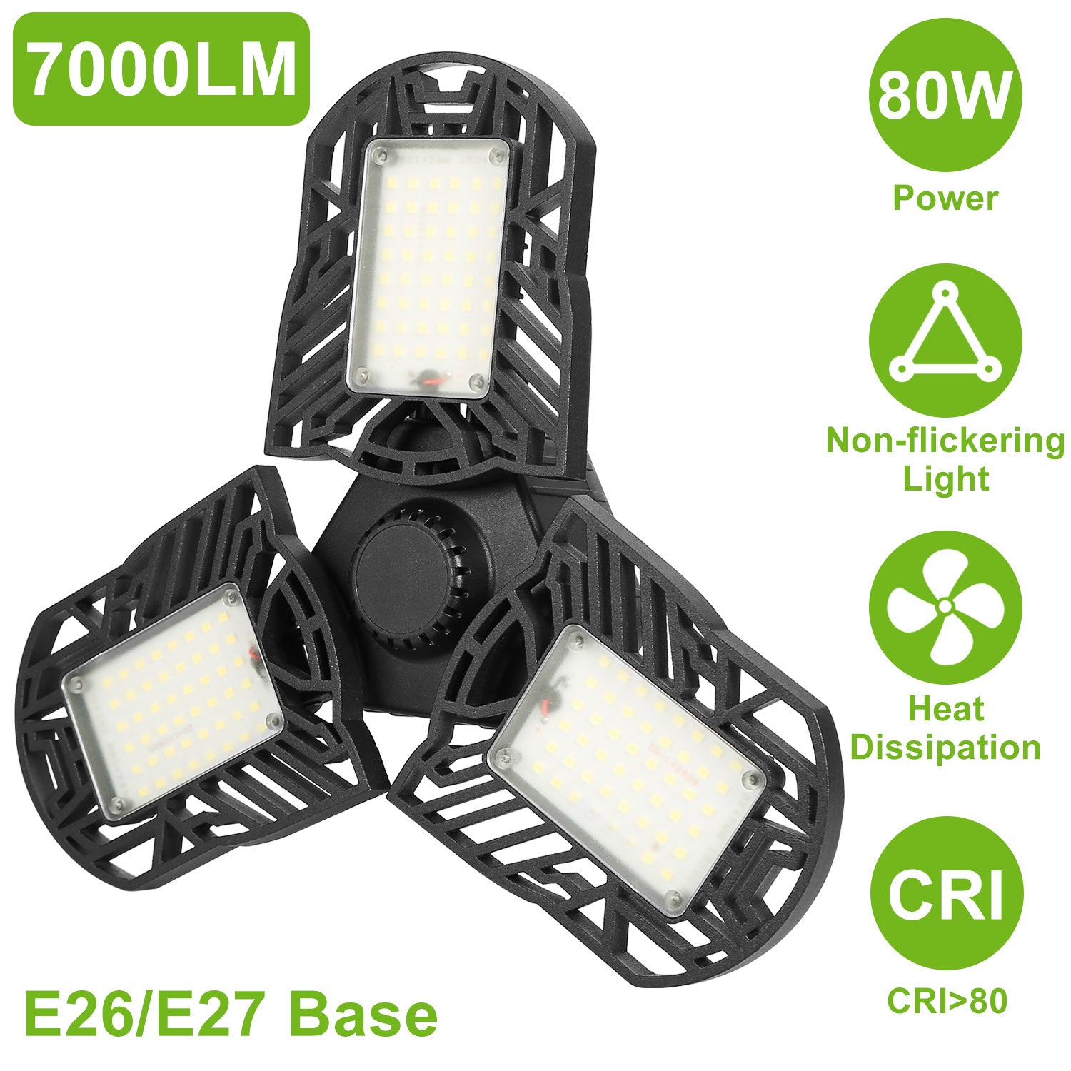 LED Garage Light 80W 7000LM Deformable E27 Workshop Lamp
