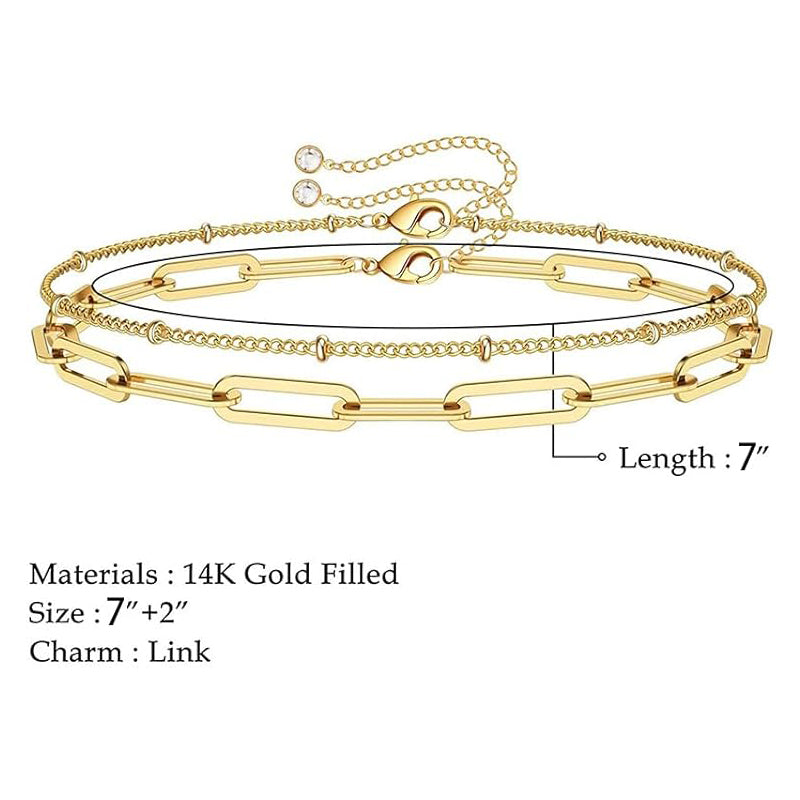 Luxury 14K Gold Layered Bracelet Evil Eye Charm Adjustable