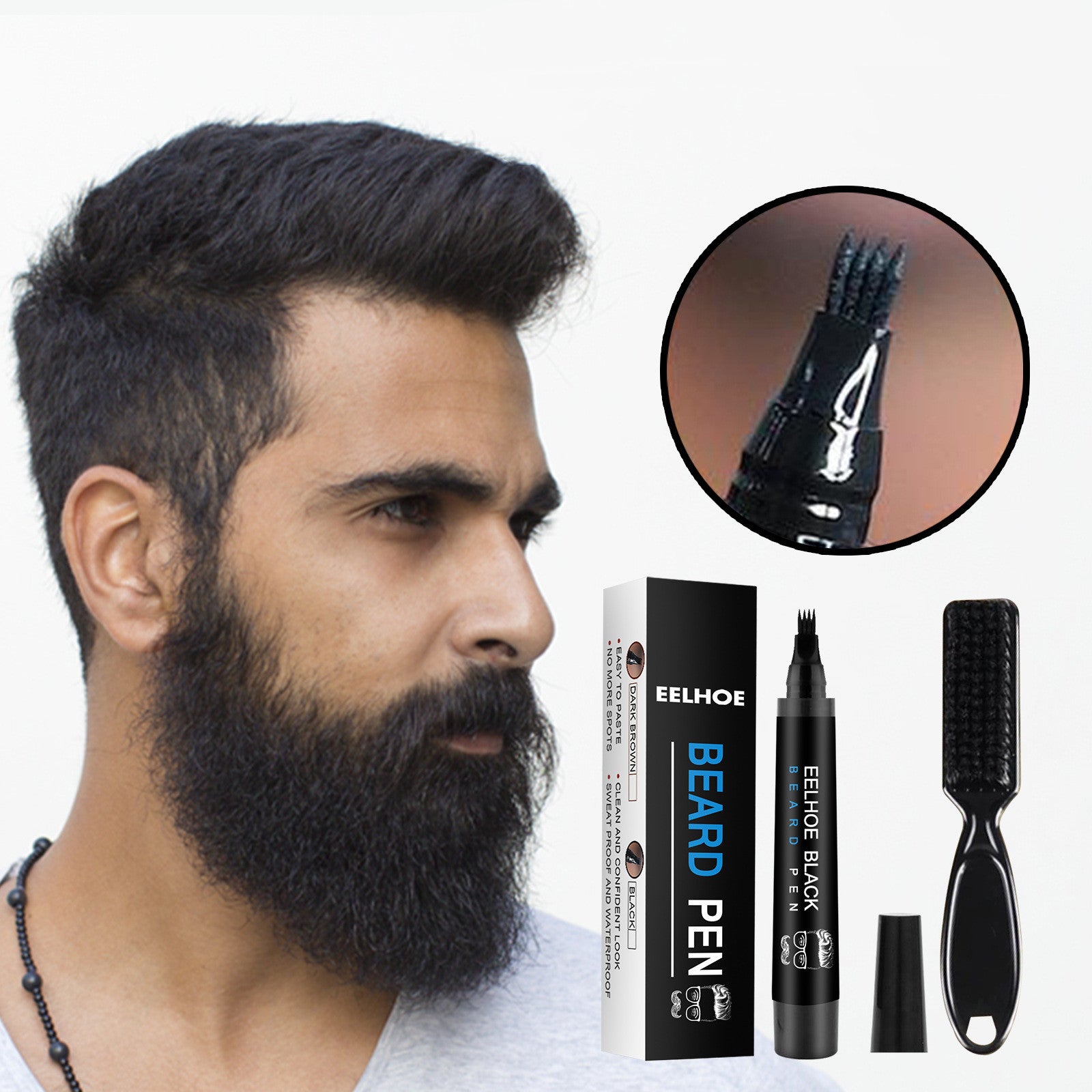 Waterproof Beard Filler Pen with Brush for Natural Beard Touch Up