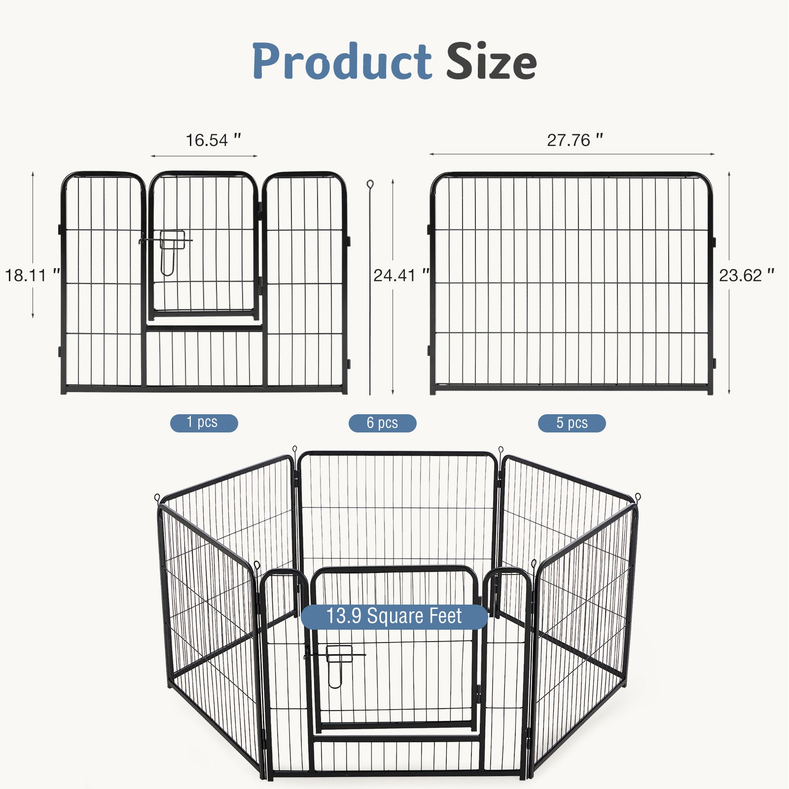 Foldable Metal Pet Fence with Door – Outdoor Exercise Playpen for Small, Medium & Large Dogs