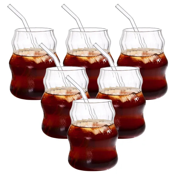 Premium Glass Straw Cup Set Reusable Coffee Juice and Drink Glasses