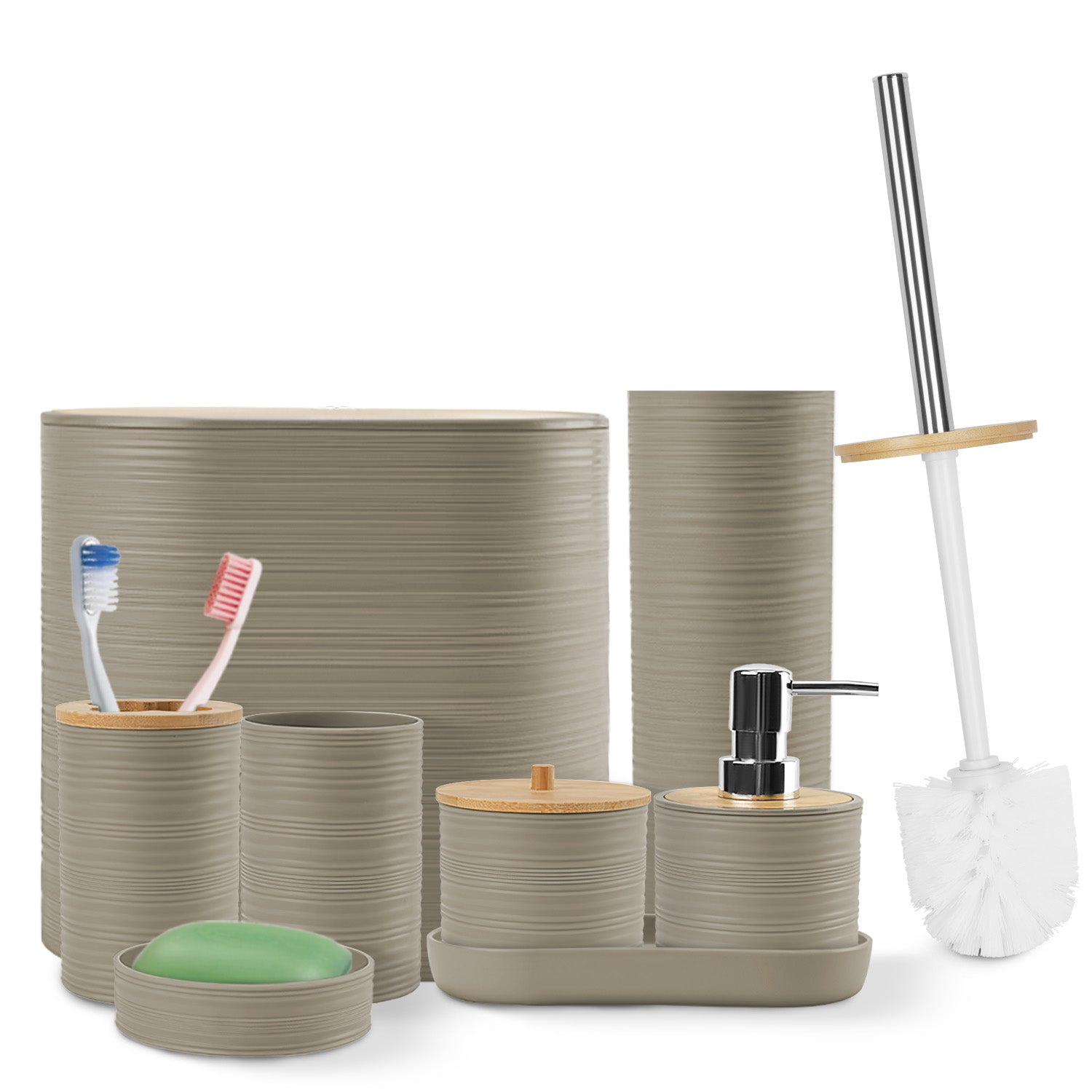 8 Piece Bathroom Accessories Set with Bamboo Lid & Organizer