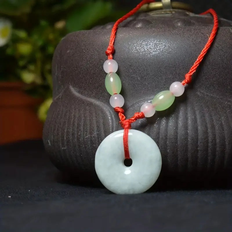Natural Jade Peace Donut Necklace Healing Crystal Lucky Charm