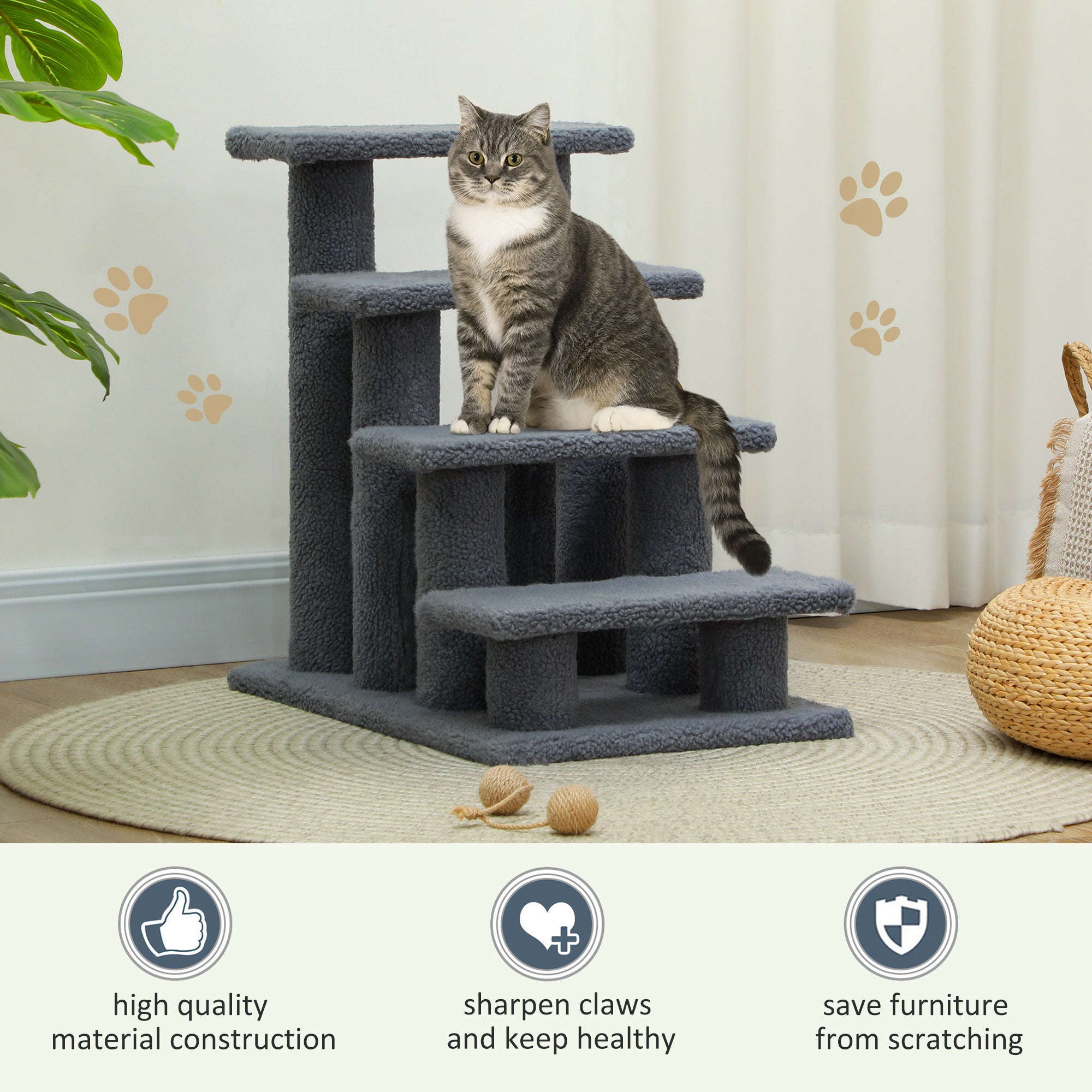25-Inch 4-Step Cat Scratching Stairs – Multi-Level Carpeted Cat Climber for Indoor Cats