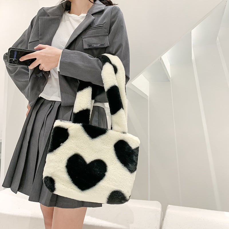 Fashion Love Heart Womens Furry Fluffy Bag Cute Soft Shoulder Bag