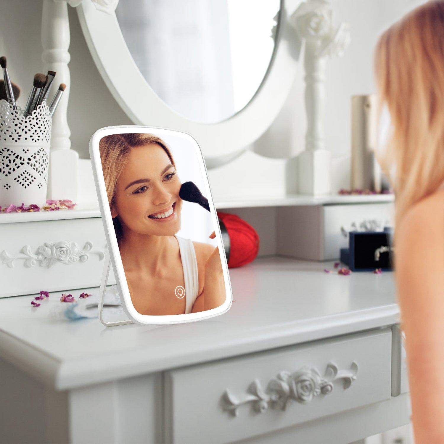 Portable LED Makeup Mirror Dimmable Light Touch Vanity Mirror