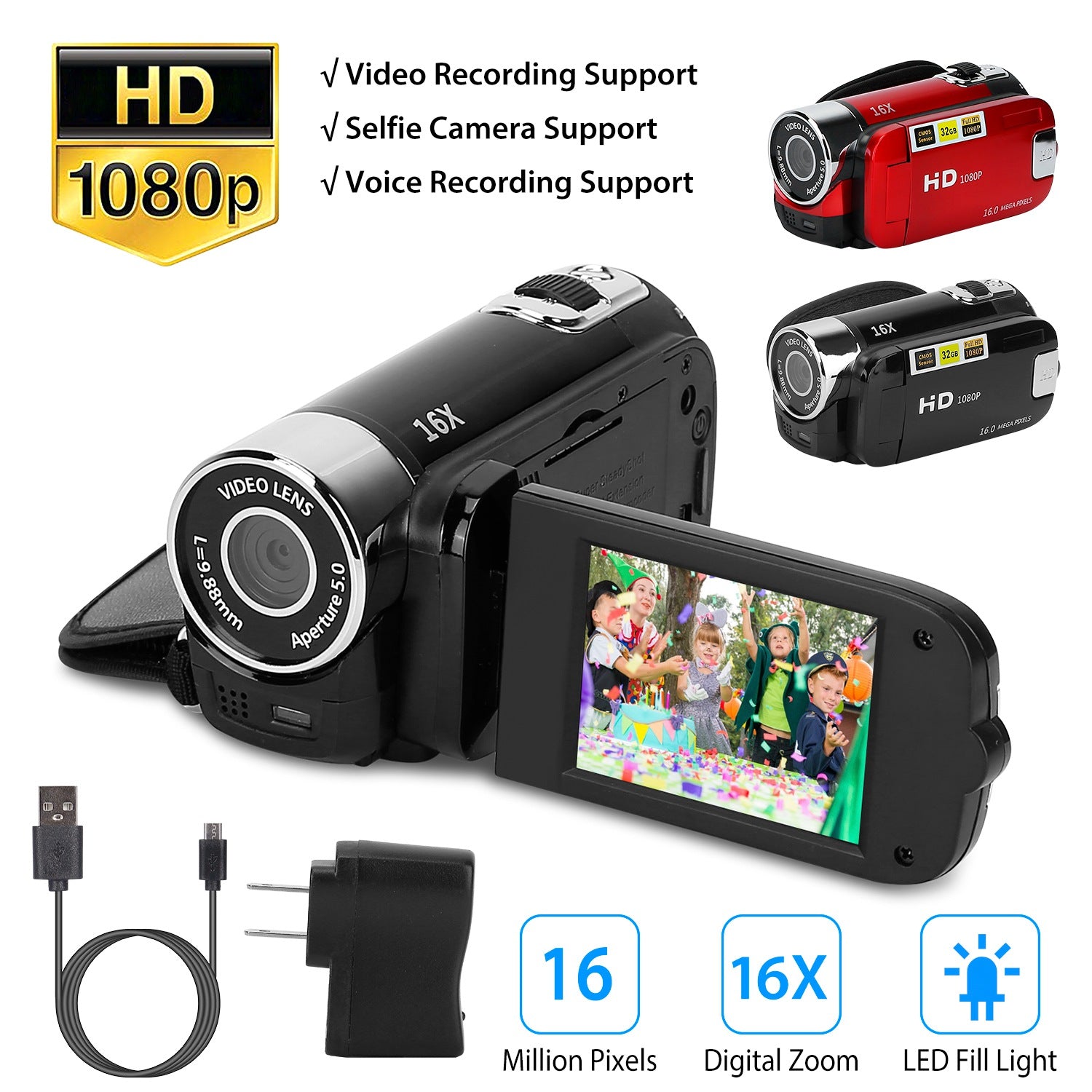 HD 1080P Digital Video Camcorder Zoom with Fill Light