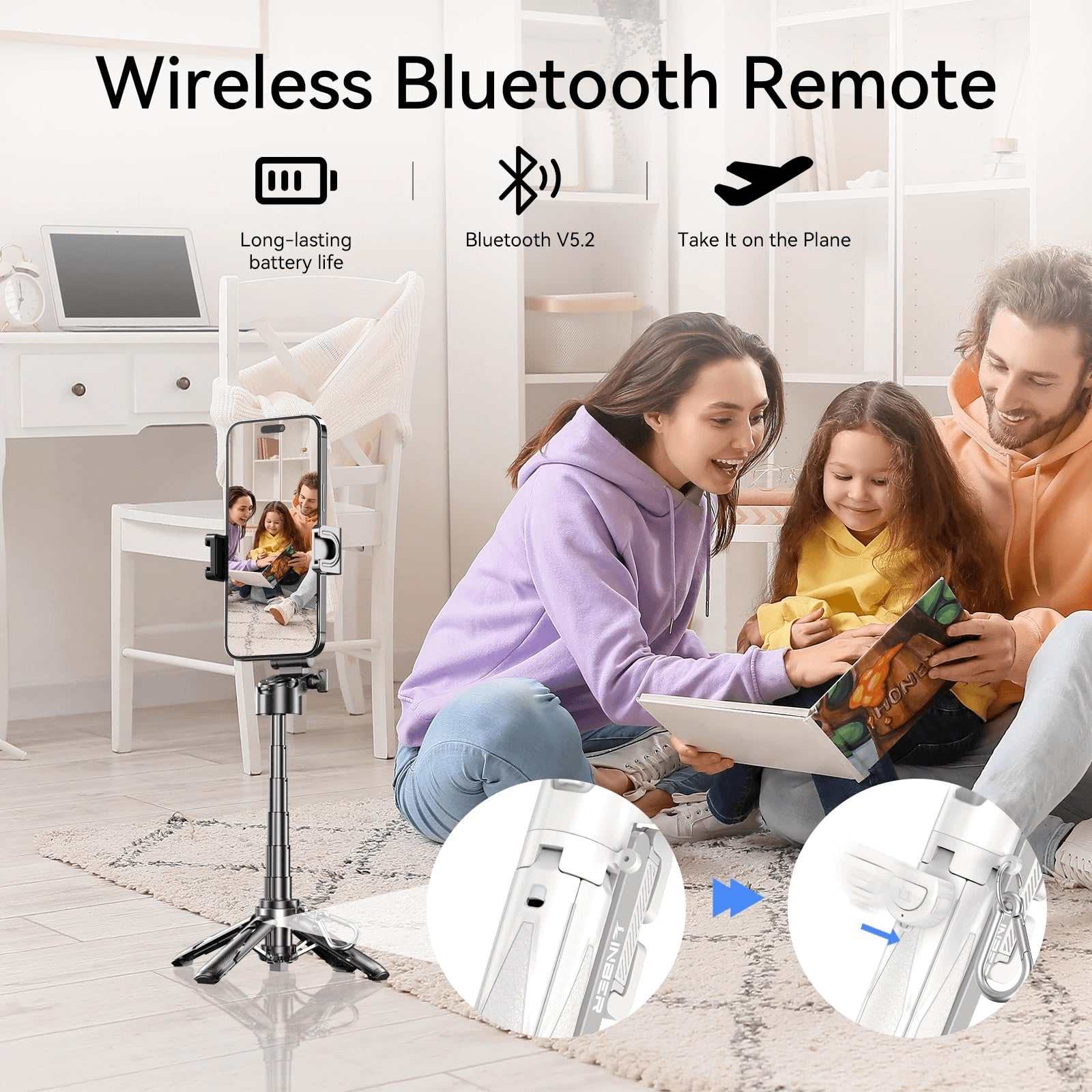 Mini Selfie Tripod 3 in 1 with Remote Foldable Phone Stand
