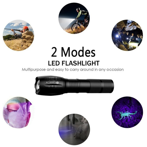 2 in 1 UV Flashlight LED Inspection Torch Adjustable Focus 2 Pack