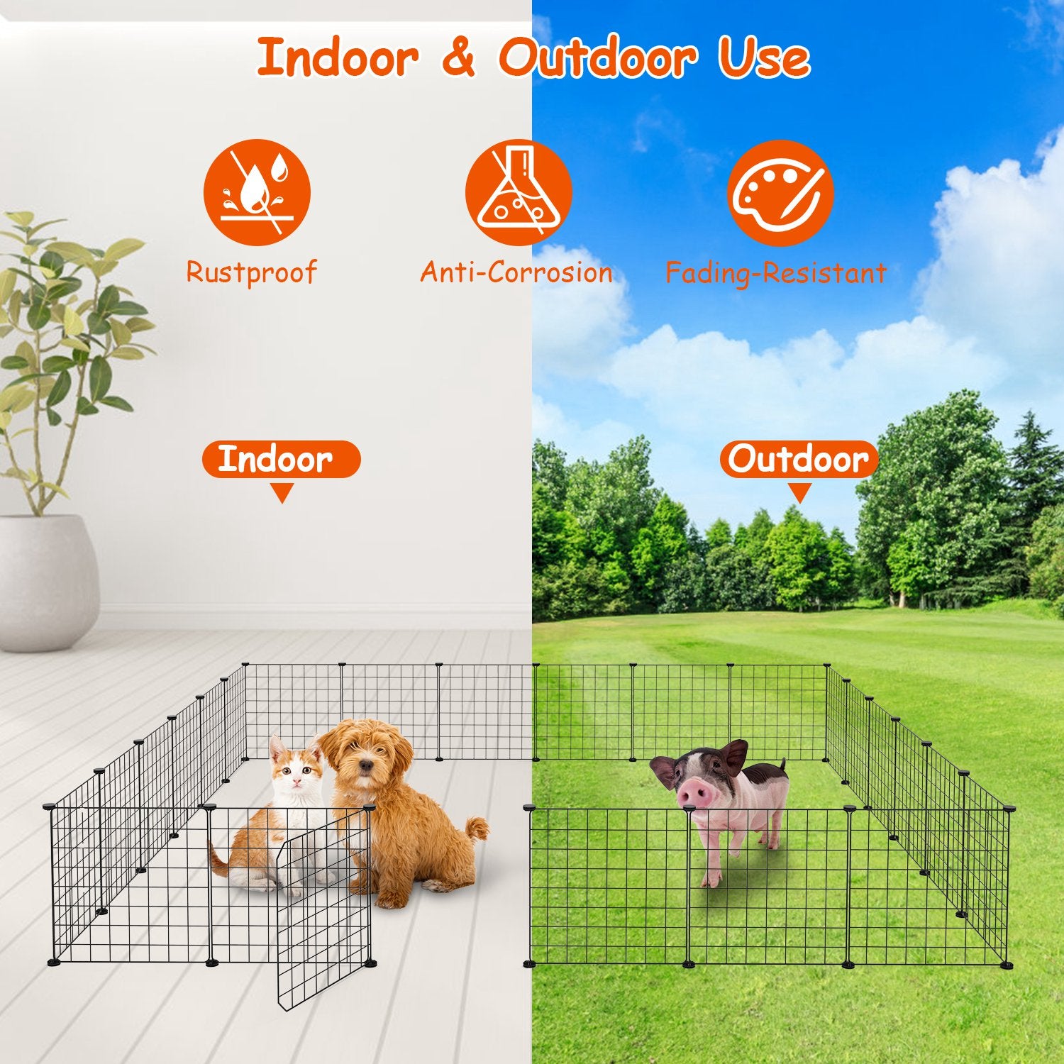Small Animal Playpen Metal Fence with Door for Indoor Outdoor