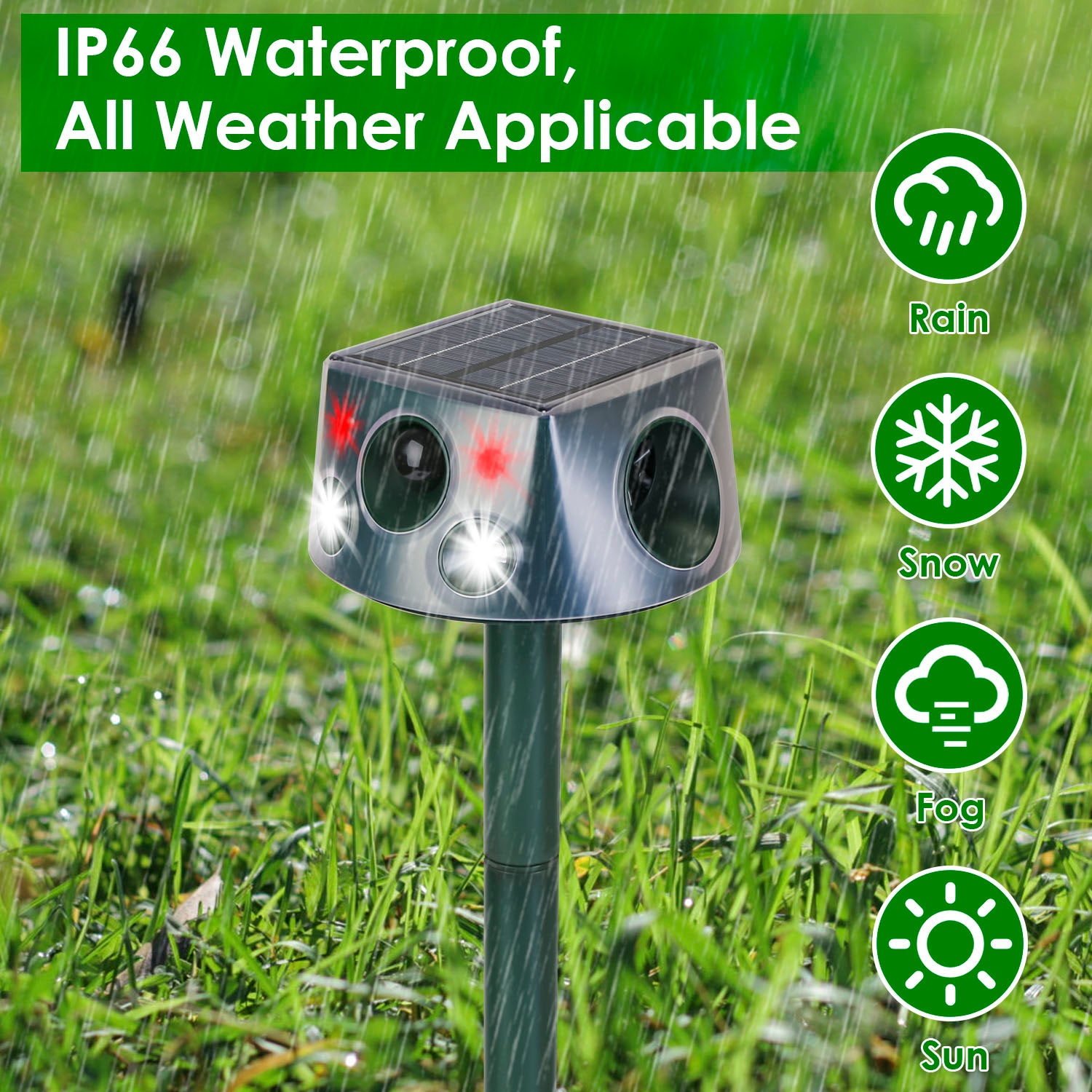 Solar-Powered & Type-C Rechargeable Animal Repellent with Ultrasonic Modes