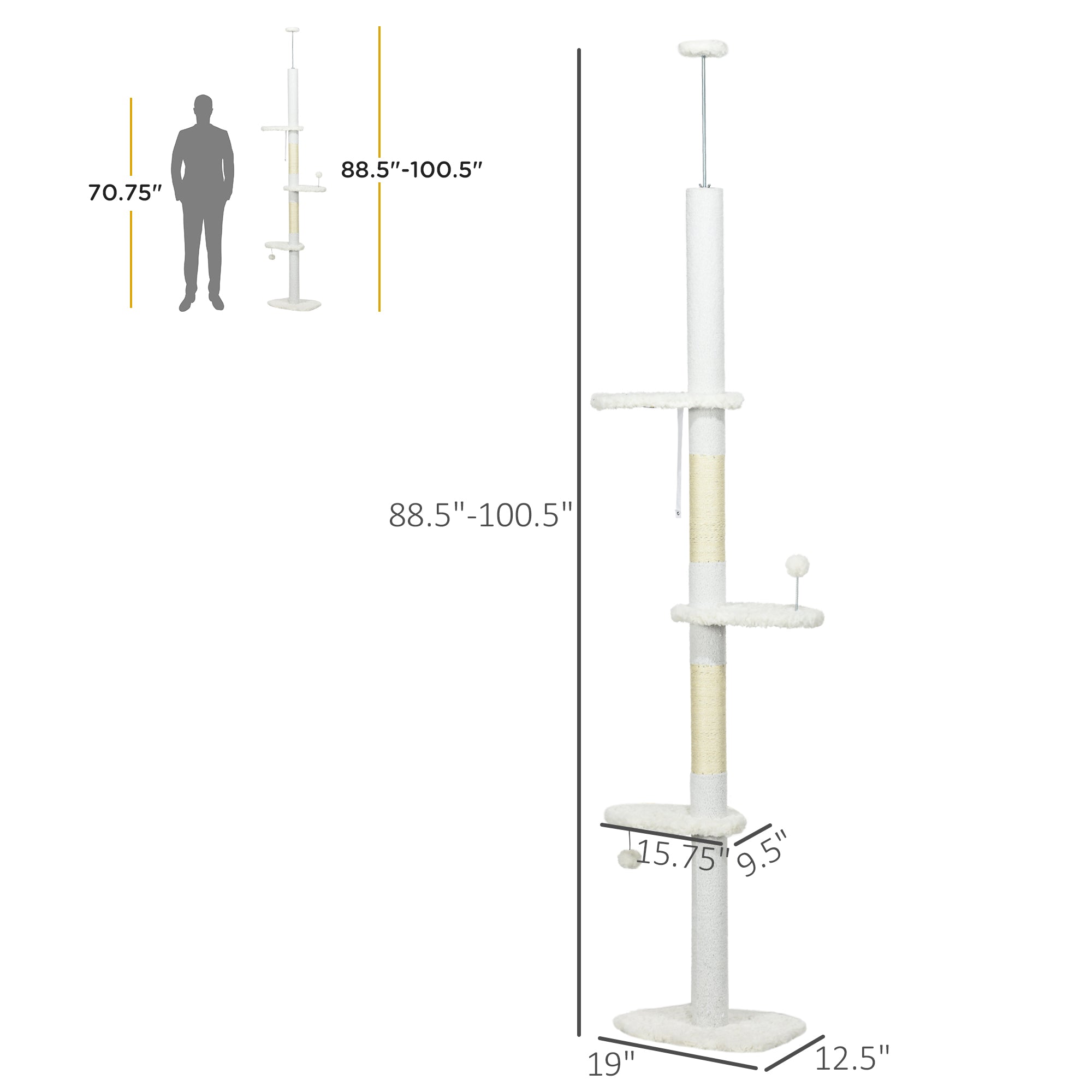 8.4-Foot Floor to Ceiling Cat Tree – Adjustable Multi-Level Cat Tower with Scratching Posts