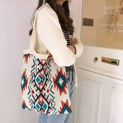 Retro Ethnic Style Wool Woven Shoulder Bag All Matching Fashion Tote Bag