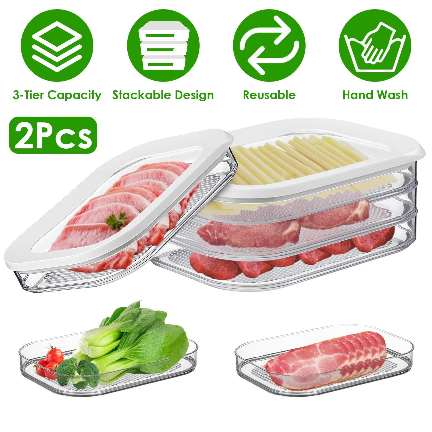 2Pcs Deli Meat Container with Lid for Fridge