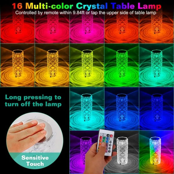 Crystal Diamond Rose Table Lamp Dimmable Touch Remote LED Light