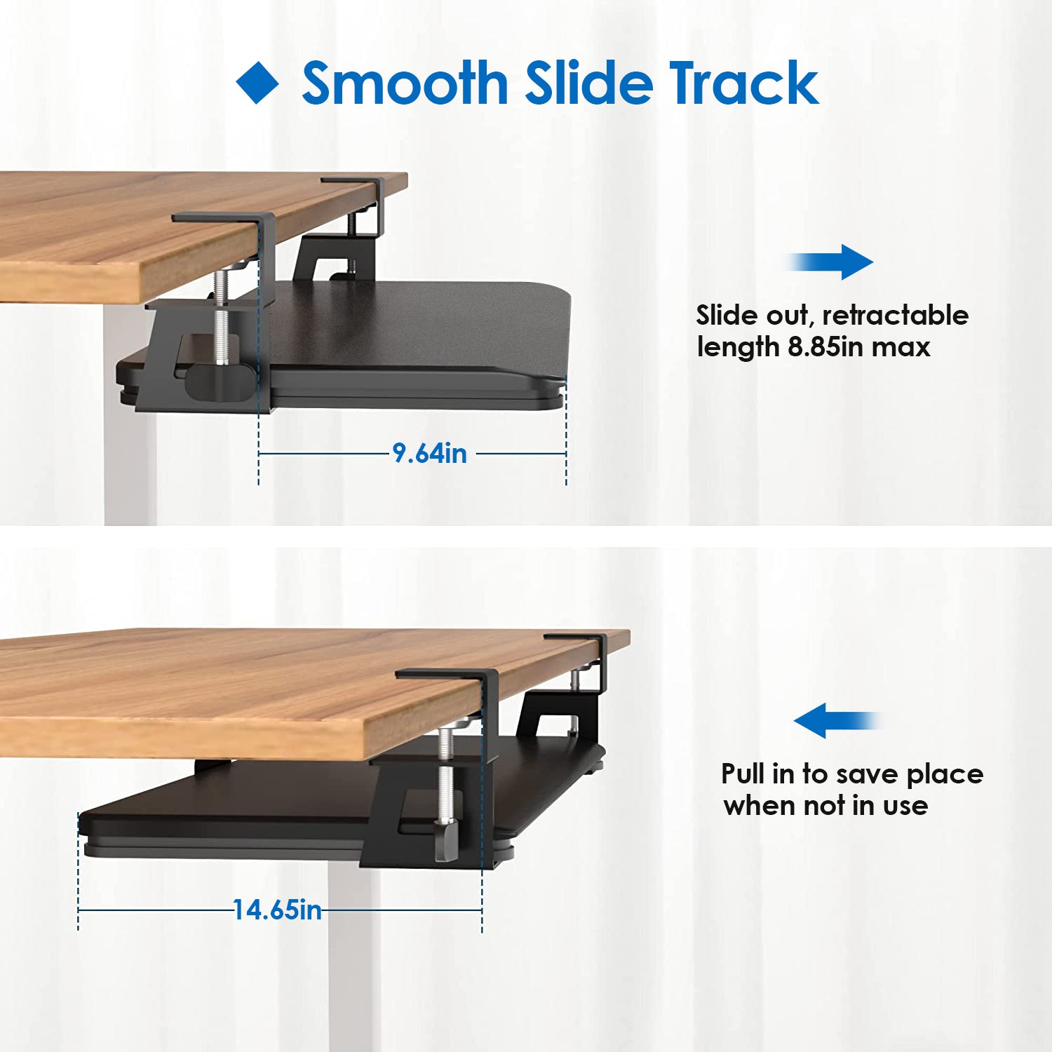 Under Desk Keyboard Tray Retractable Slide Out Drawer Clamp