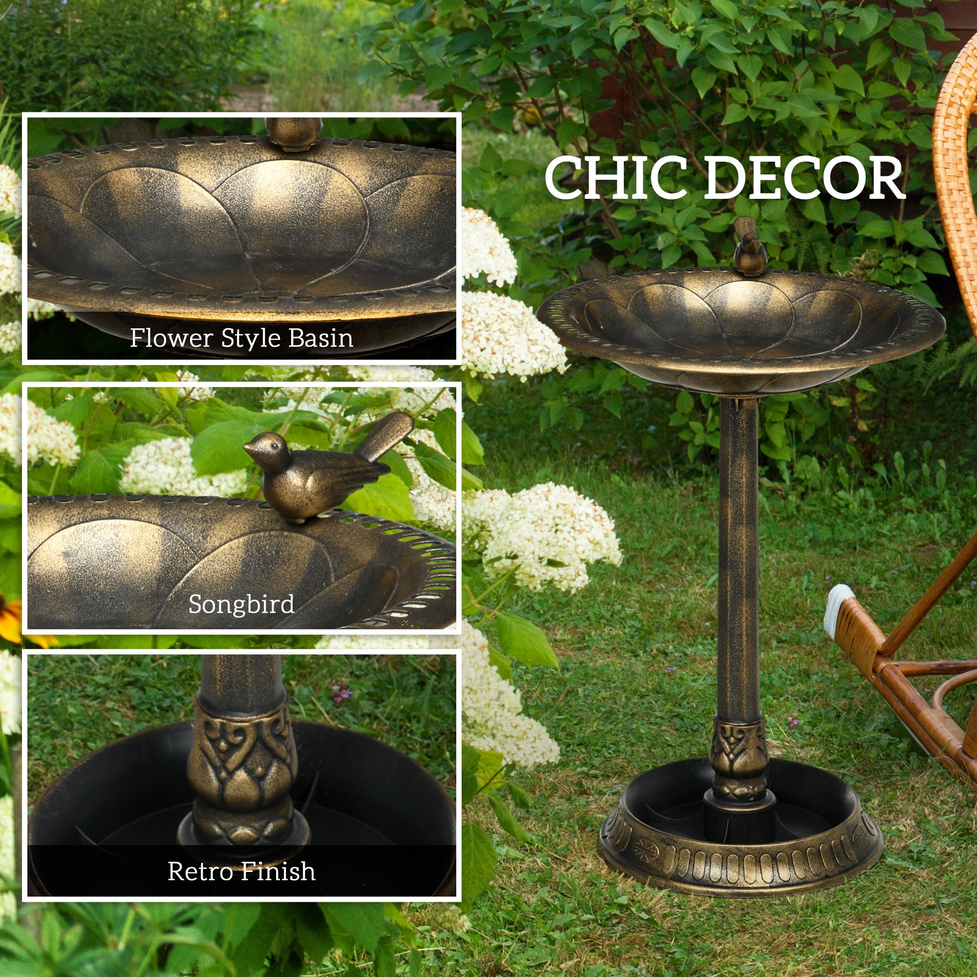 Premium Antique Bird Bath Feeder Bowl with Pedestal Bronze Decor