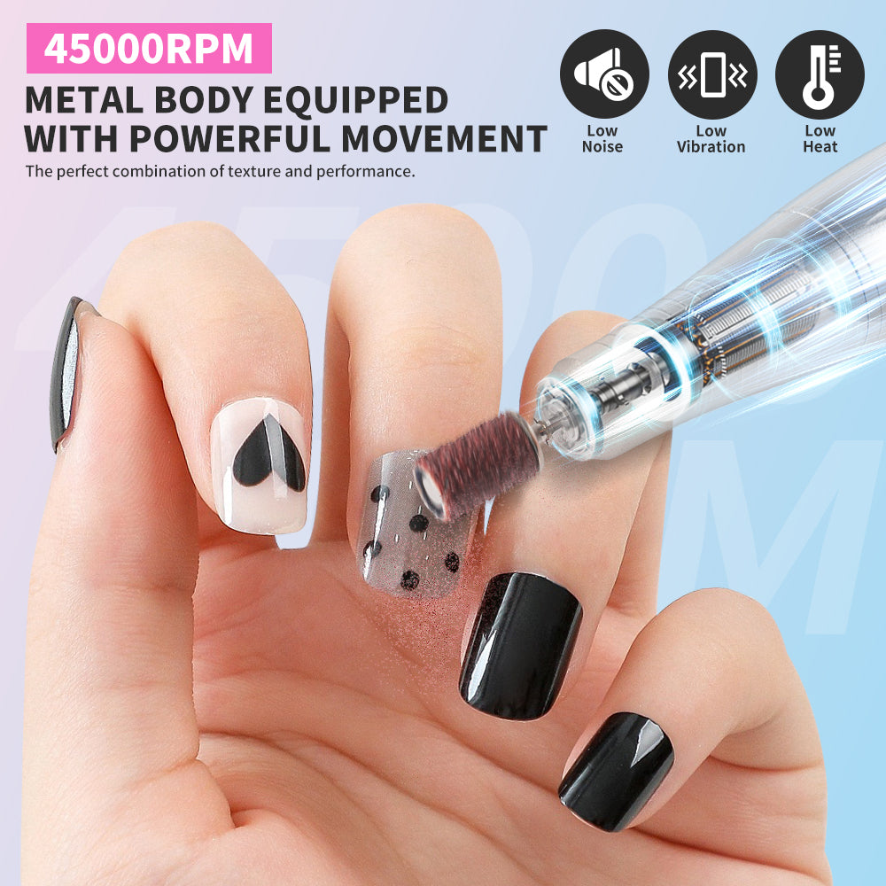 45000RPM Professional Rechargeable Nail Drill Kit