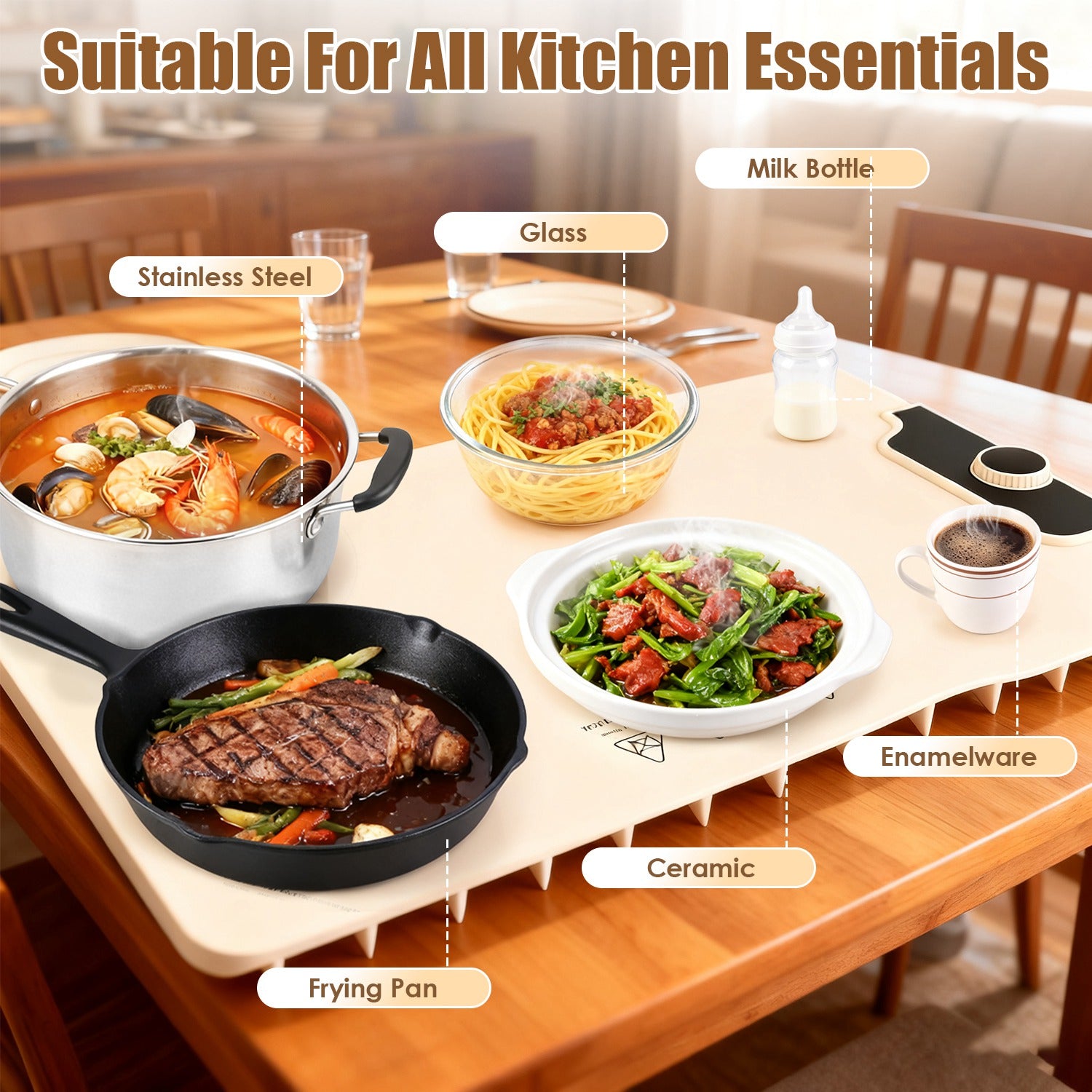 Electric Food Warming Mat Silicone 300W Adjustable Temp Timer