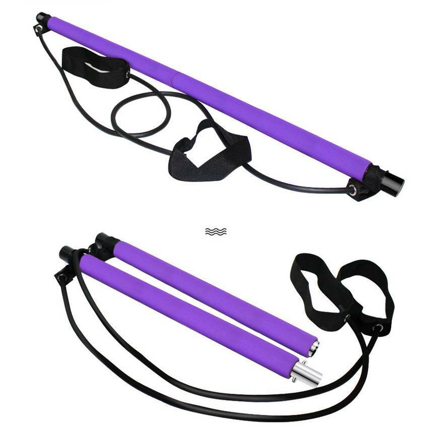 Pilates Stick Home Fitness Kit with Foot Pedal Resistance Band Full Body Workout