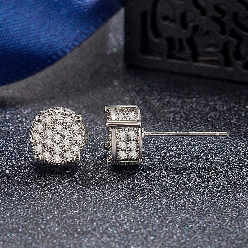 Hip Hop Zircon Stud Earrings Bling 4 Prong Unisex Jewelry