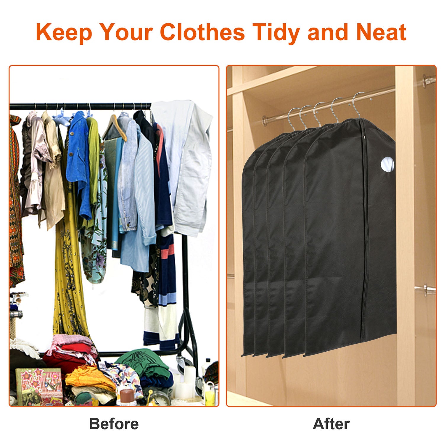 5Pcs Garment Bags 39in Hanging Suit Cover with Zipper Window