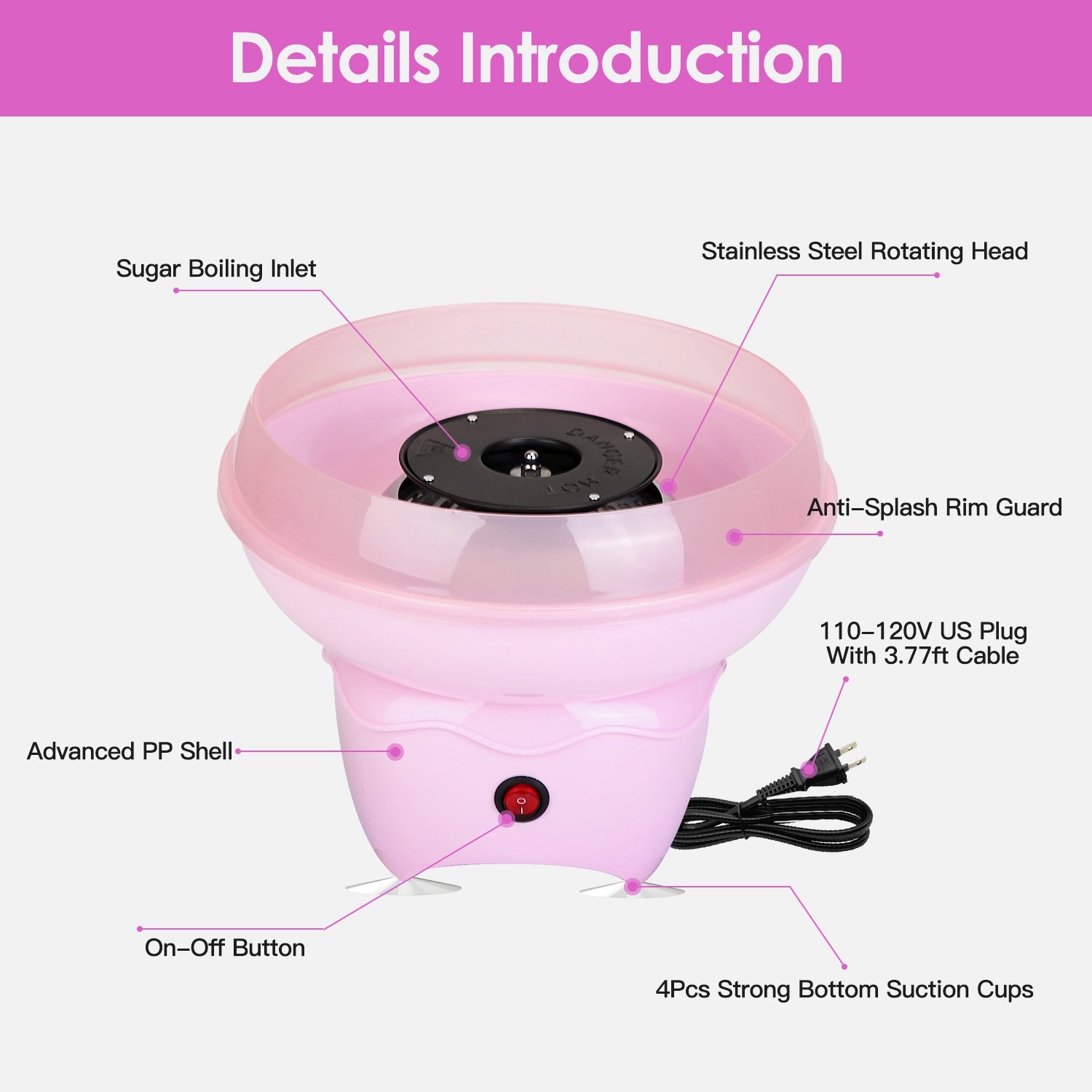 Portable Cotton Candy Maker Electric Candy Machine for Kids Fun