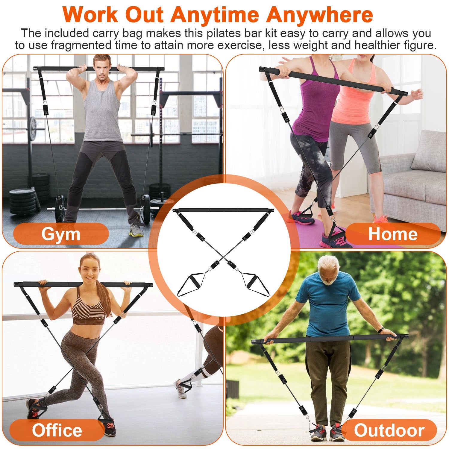 Pilates Bar Kit with Resistance Bands for Full Body Workout Set