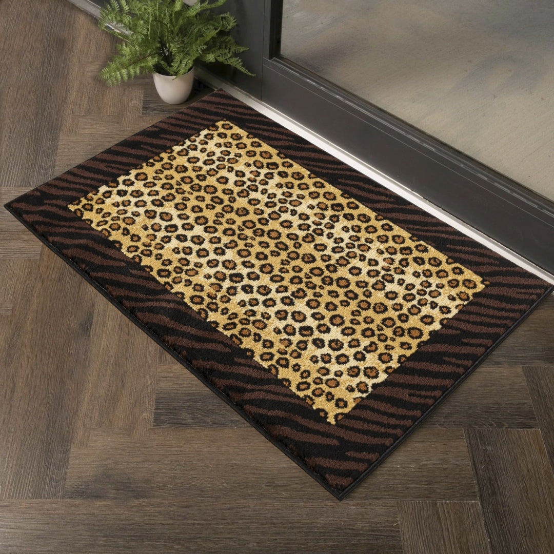 Animal Print Area Rug 2x3 Black Polypropylene Accent Rug