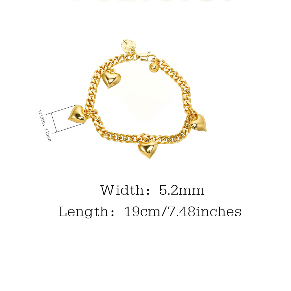 Elegant 24K Gold Filled Heart Bracelet for Women Romantic Gift