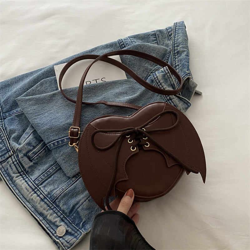 Heart Shape Crossbody Bag with Bat Wing Strap Unique Shoulder Style