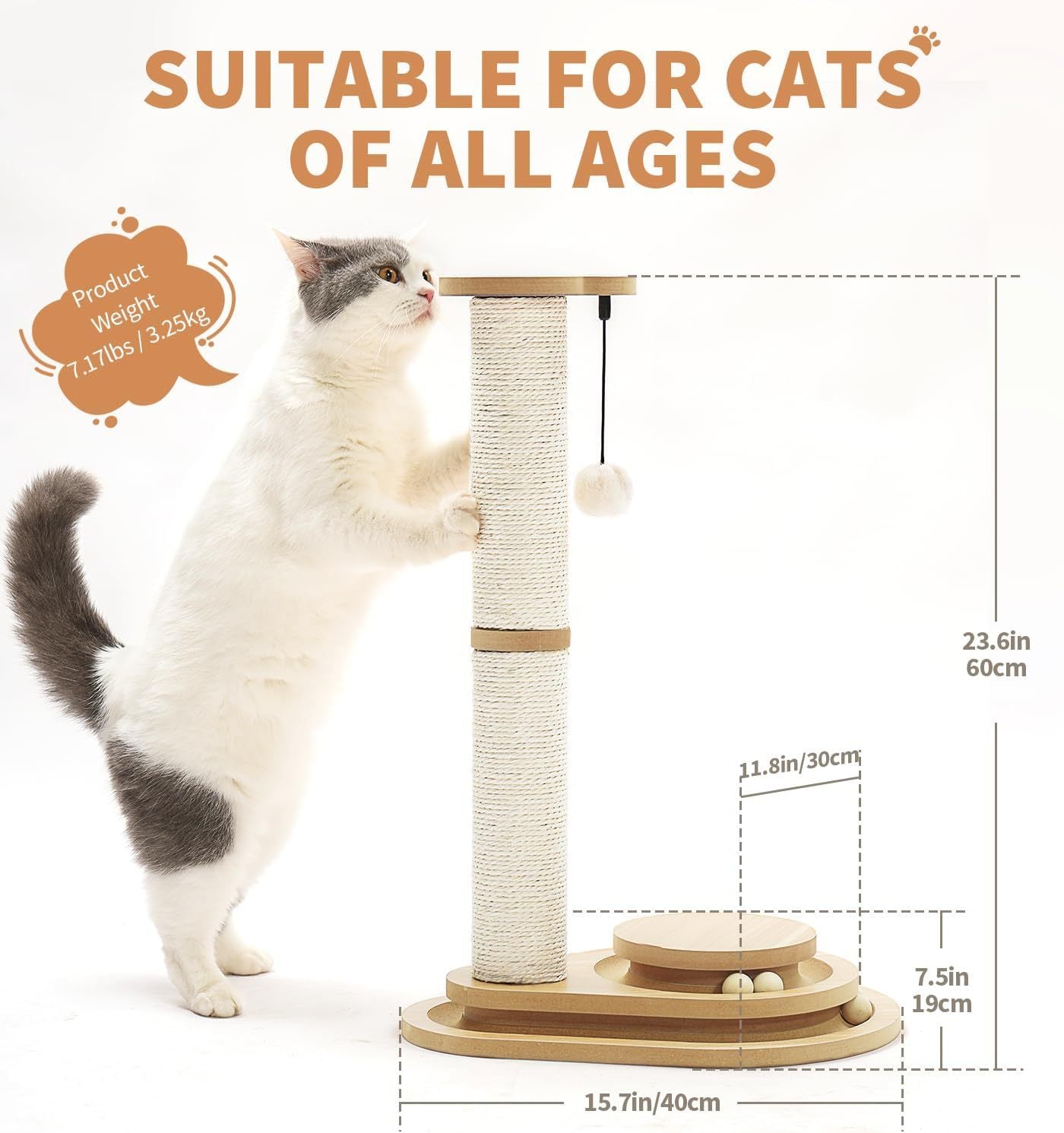 Interactive Cat Scratching Post with Ball Track Toy – Sisal Cat Scratcher for Indoor Cats